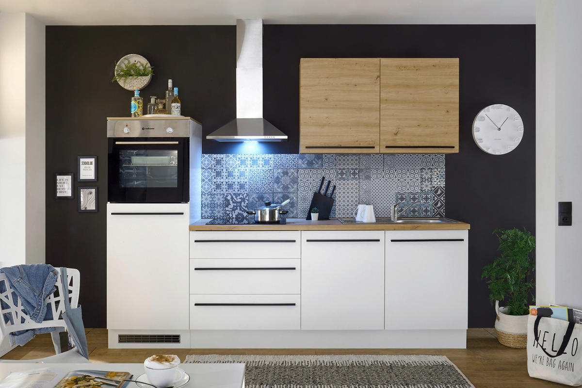 BLOK KUHINJA BEZ APARATA  bela, hrast artisan  - bela/crna, Moderno, pločasti materijal/plastika (260cm) - Xora