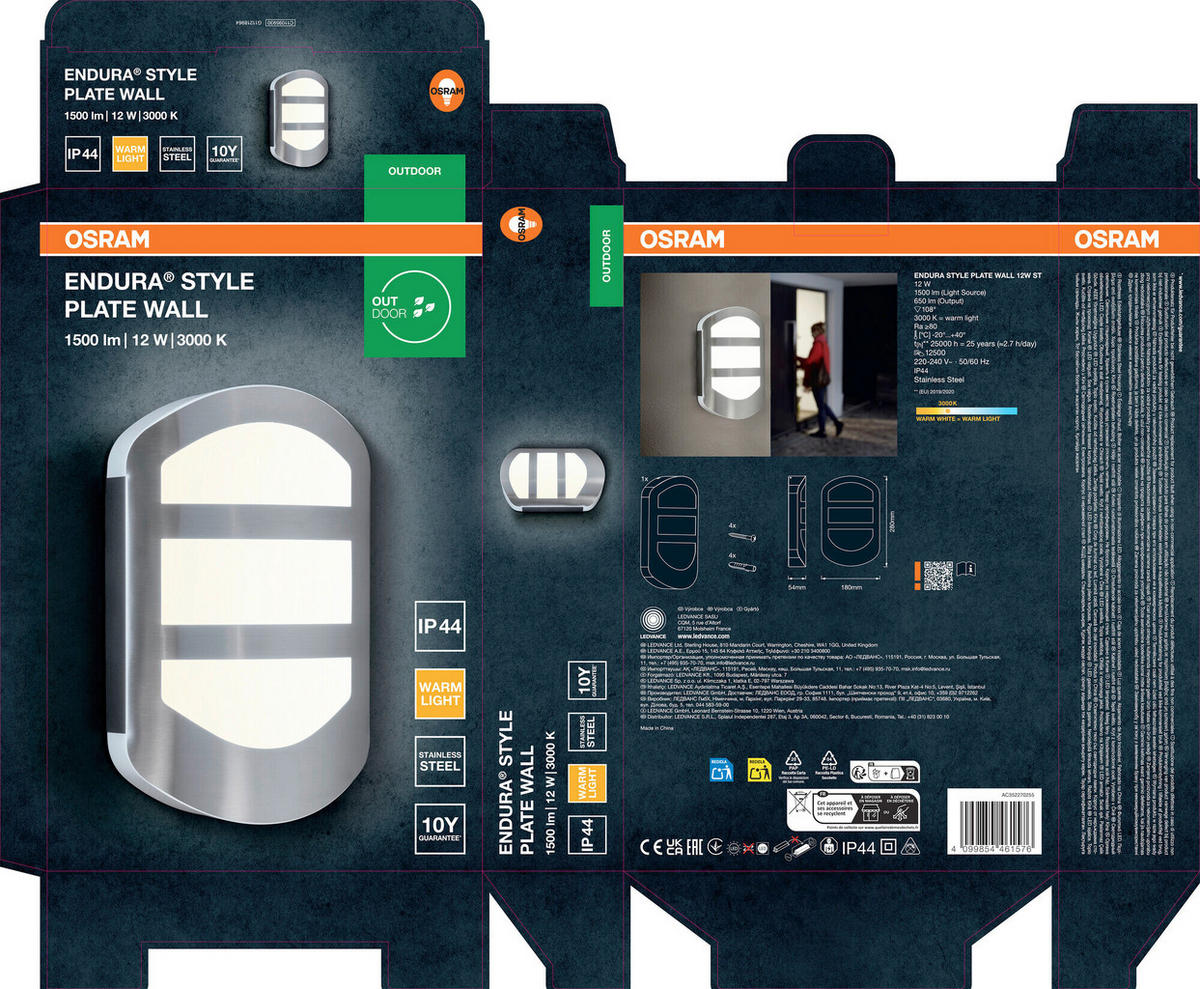 LED-AUßENLEUCHTE 5,4/18/28 cm   - Edelstahlfarben, Basics, Kunststoff/Metall (5,4/18/28cm) - Osram
