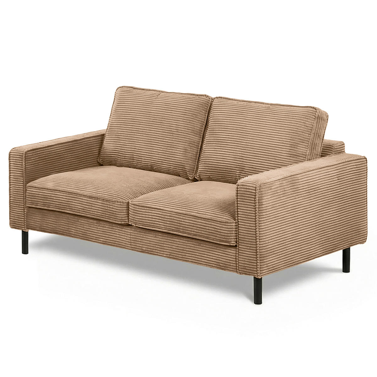 2,5-SITZER  in Cord Hellbraun Modern  - Hellbraun/Schwarz, Design, Textil/Metall (168/85/92cm) - Livetastic