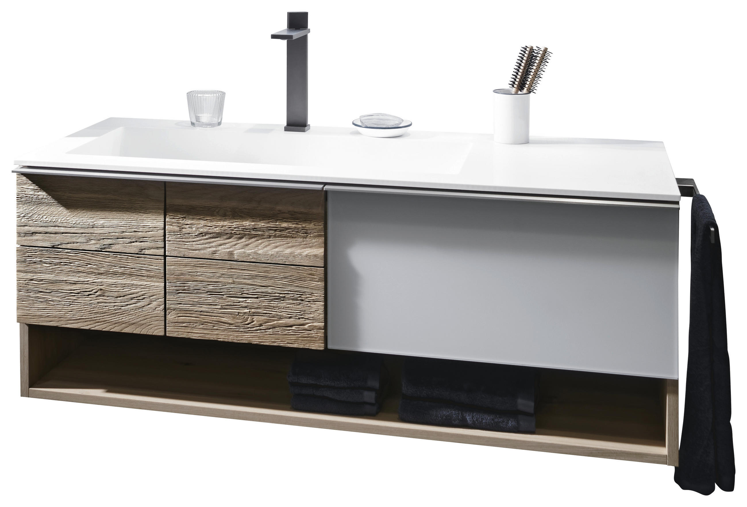 WASCHTISCHKOMBI 128 cm  - Eichefarben/Weiß, Natur, Glas/Holz (128cm) - Voglauer