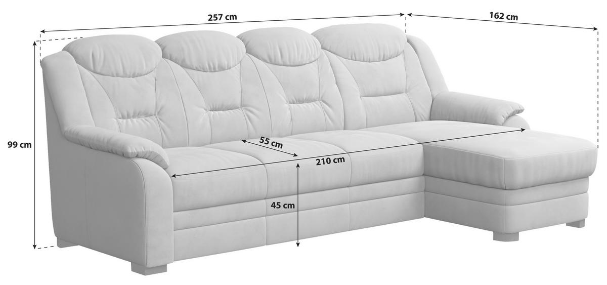 ECKSOFA in Mikrofaser Hellgrau  257/162 cm  - Hellgrau/Schwarz, Basics, Kunststoff/Textil (257/162cm) - MID.YOU