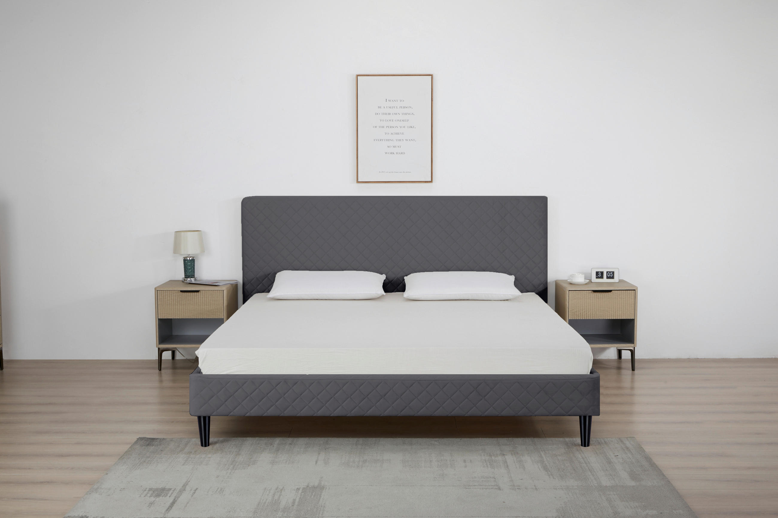 POLSTERBETT 180/200 cm,  in Grau, Lattenrost,  - Schwarz/Naturfarben, Design, Holz/Kunststoff (180/200cm) - Boxxx