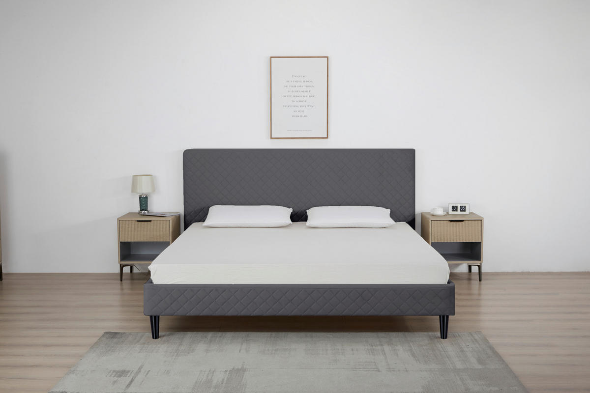 POLSTERBETT 180/200 cm,  in Grau, Lattenrost,  - Schwarz/Naturfarben, Design, Holz/Kunststoff (180/200cm) - Boxxx