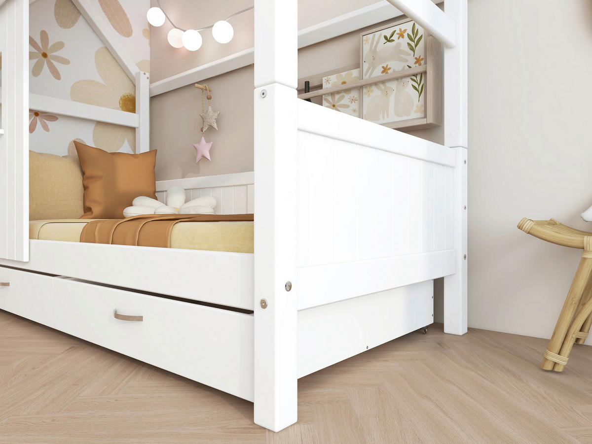 HAUSBETT 90/200 cm,  in Weiß, Rollrost, Bettschublade  - Weiß, MODERN, Holz (90/200cm) - Chameo