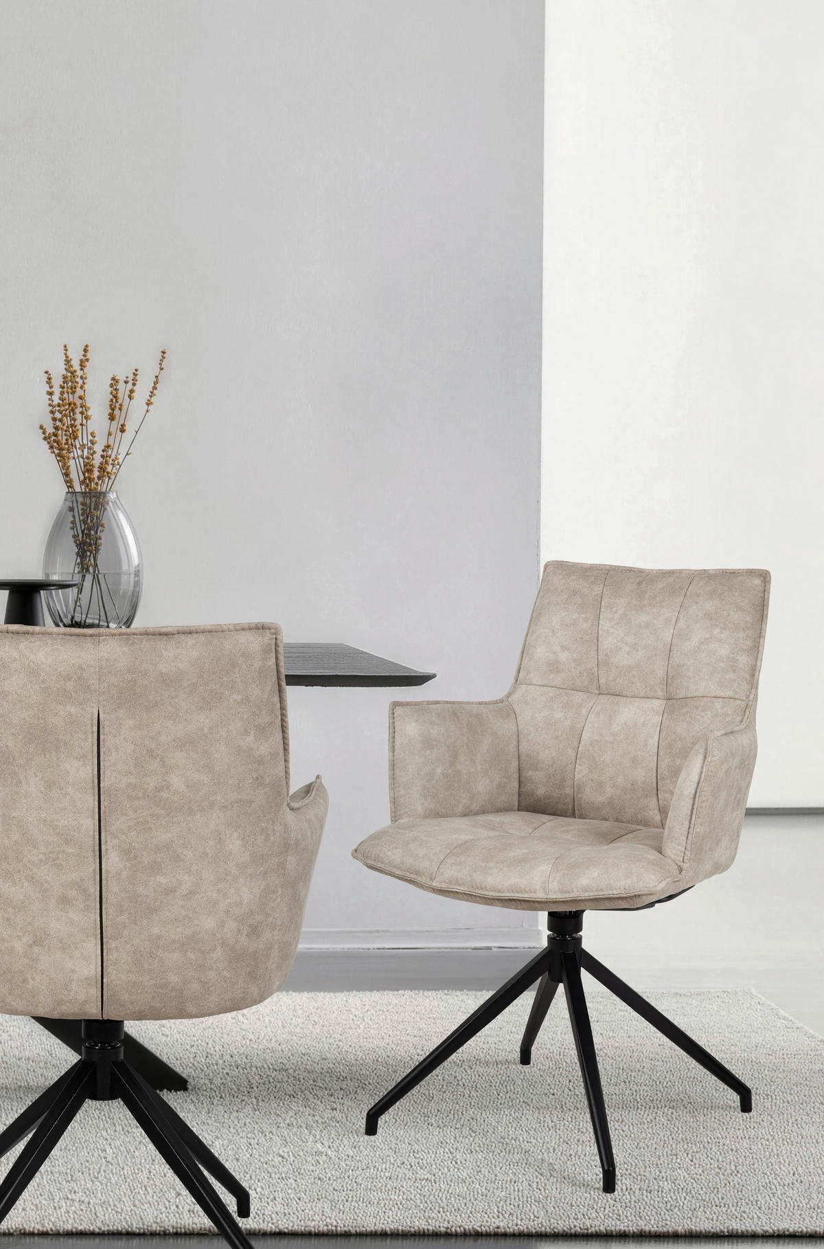 ARMLEHNSTUHL  Wippfunktion, Sitzfläche 360° drehbar, automatische Rückholfunktion Mikrofaser  Schwarz, Taupe  - Taupe/Schwarz, Design, Textil/Metall (59/88,5/62cm) - Novel