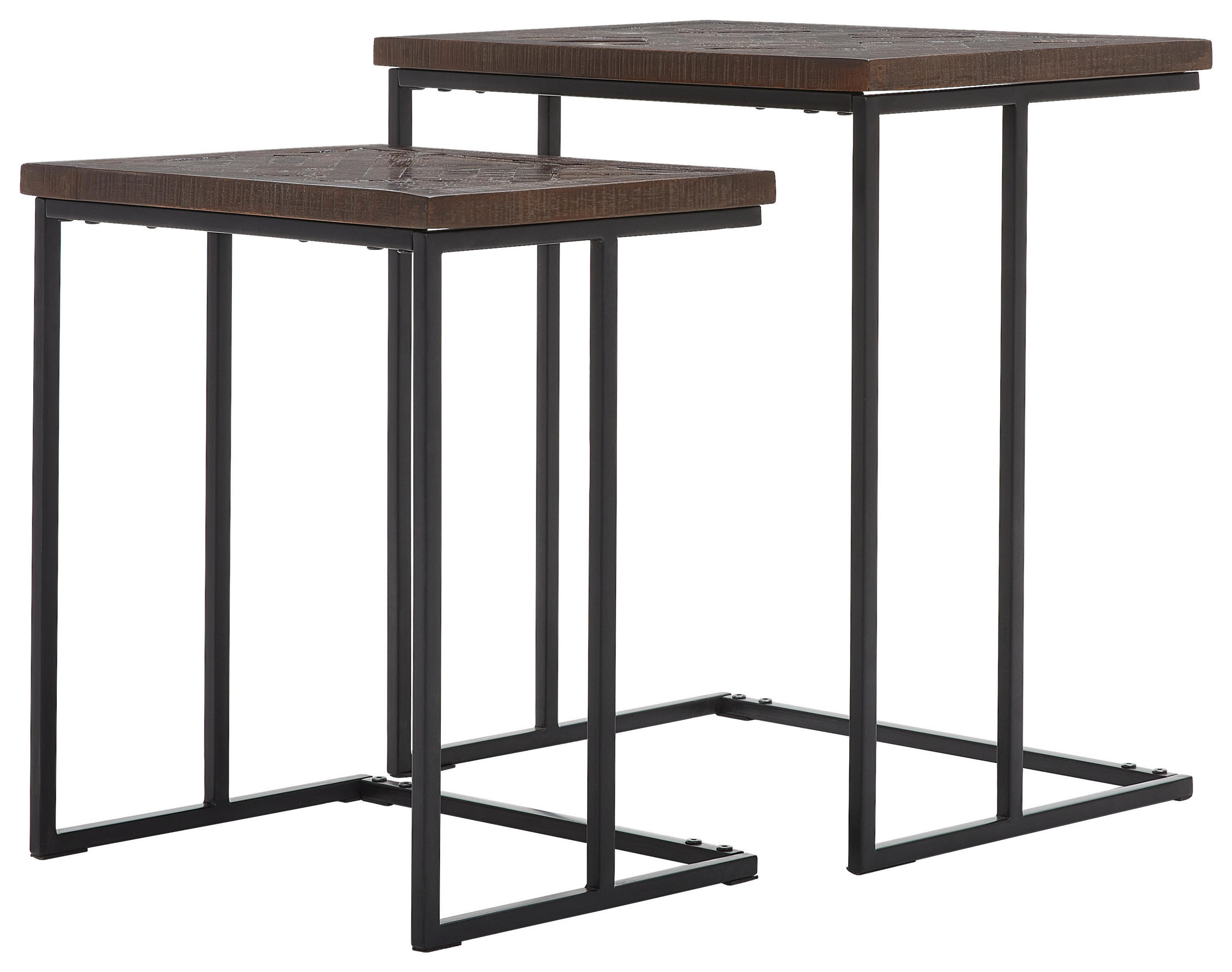 BEISTELLTISCHSET Recyclingholz vollmassiv rechteckig Schwarz, Dunkelgrau  - Dunkelgrau/Schwarz, Design, Holz/Metall (50-55/34-40/52-60cm) - Carryhome