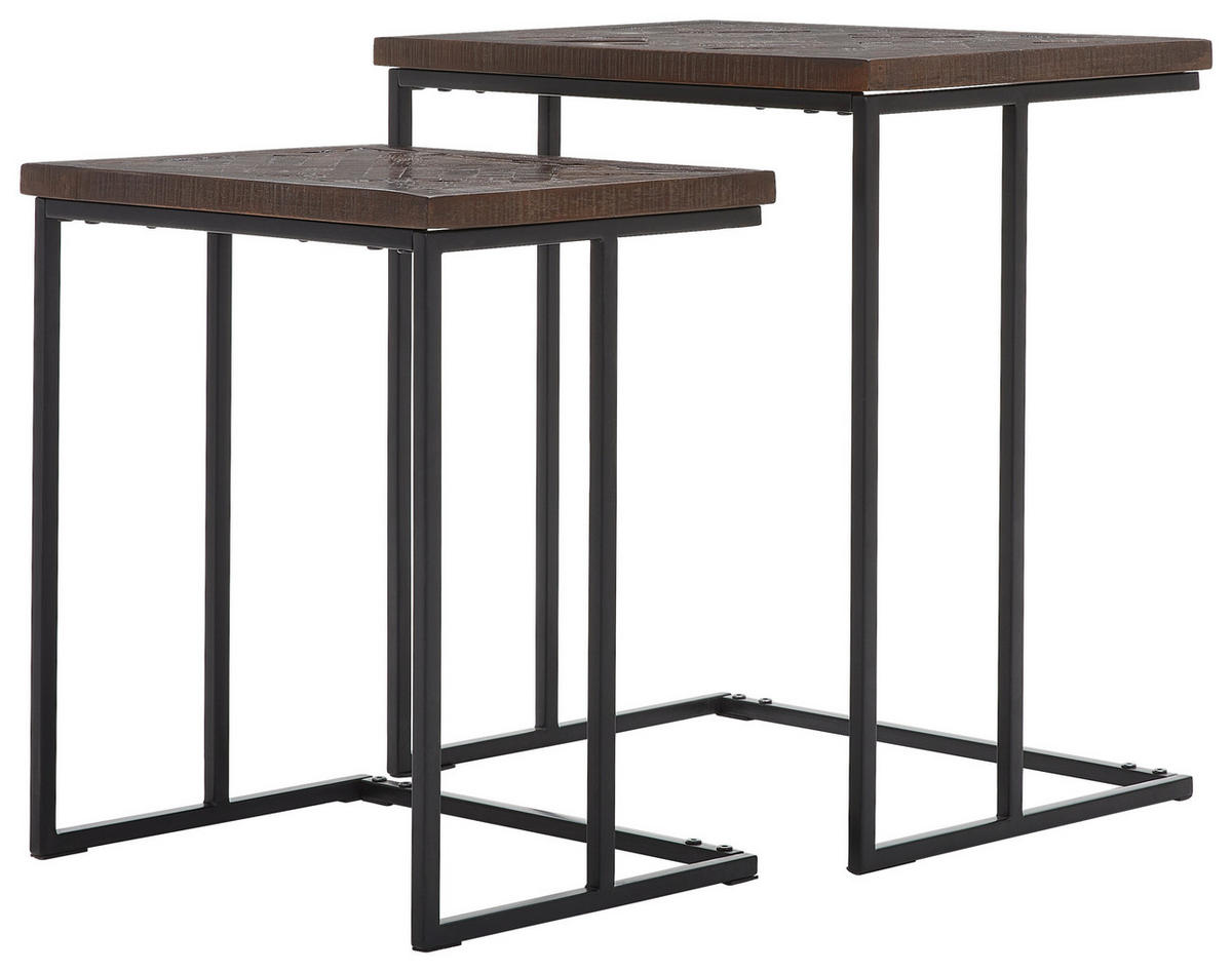 BEISTELLTISCHSET Recyclingholz vollmassiv rechteckig Schwarz, Dunkelgrau  - Dunkelgrau/Schwarz, Design, Holz/Metall (50-55/34-40/52-60cm) - Carryhome