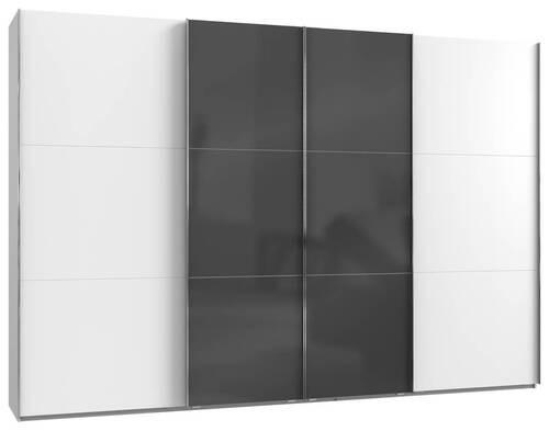 SCHWEBETÜRENSCHRANK 350/236/65 cm 4-türig Grau, Weiß  - Chromfarben/Weiß, MODERN, Holzwerkstoff (350/236/65cm) - MID.YOU