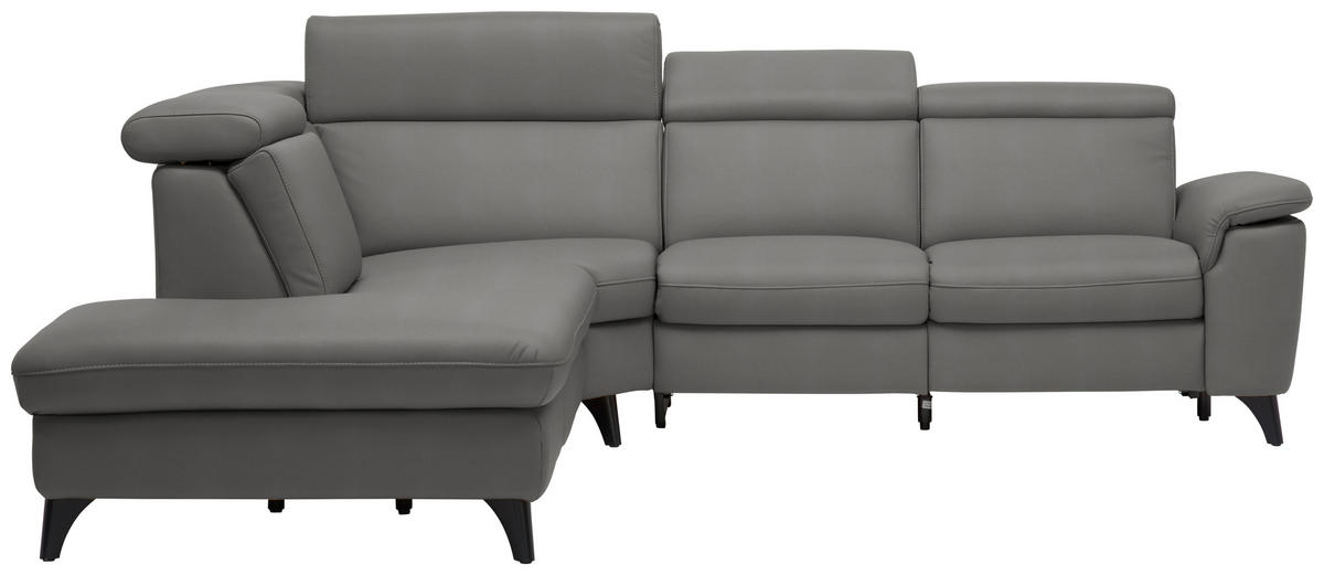 ECKSOFA in Echtleder Dunkelgrau  - Dunkelgrau/Schwarz, Design, Leder/Metall (239/285cm) - Cantus