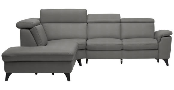 ECKSOFA in Echtleder Dunkelgrau  239/285 cm  - Dunkelgrau/Schwarz, Design, Leder/Metall (239/285cm) - Cantus