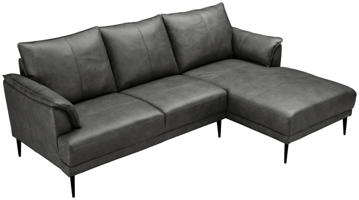 ECKSOFA Grau Echtleder  - Schwarz/Grau, Design, Leder/Metall (233/153cm) - Livetastic