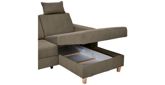 ECKSOFA Braun Flachgewebe Bettkasten, Schlaffunktion, Rücken echt, Kopfstütze, Liegefläche im Originalstoff  - Buchefarben/Braun, KONVENTIONELL, Holz/Textil (241/166cm) - Carryhome