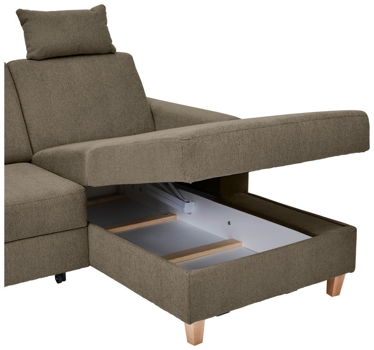 ECKSOFA Braun Flachgewebe  - Buchefarben/Braun, KONVENTIONELL, Holz/Textil (241/166cm) - Carryhome