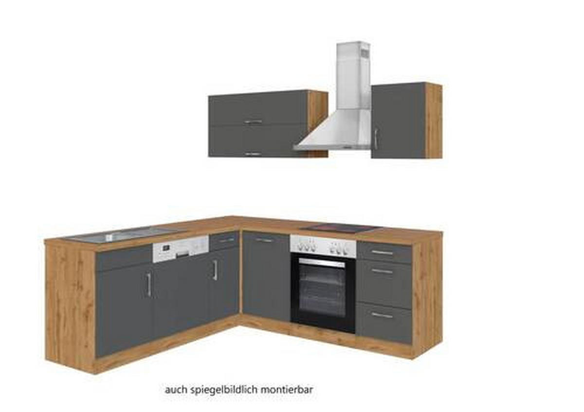 ECKKÜCHE 210/210 cm  in Anthrazit, Eiche Wotan  - Chromfarben/Anthrazit, MODERN, Holzwerkstoff/Metall (210/210cm) - Held