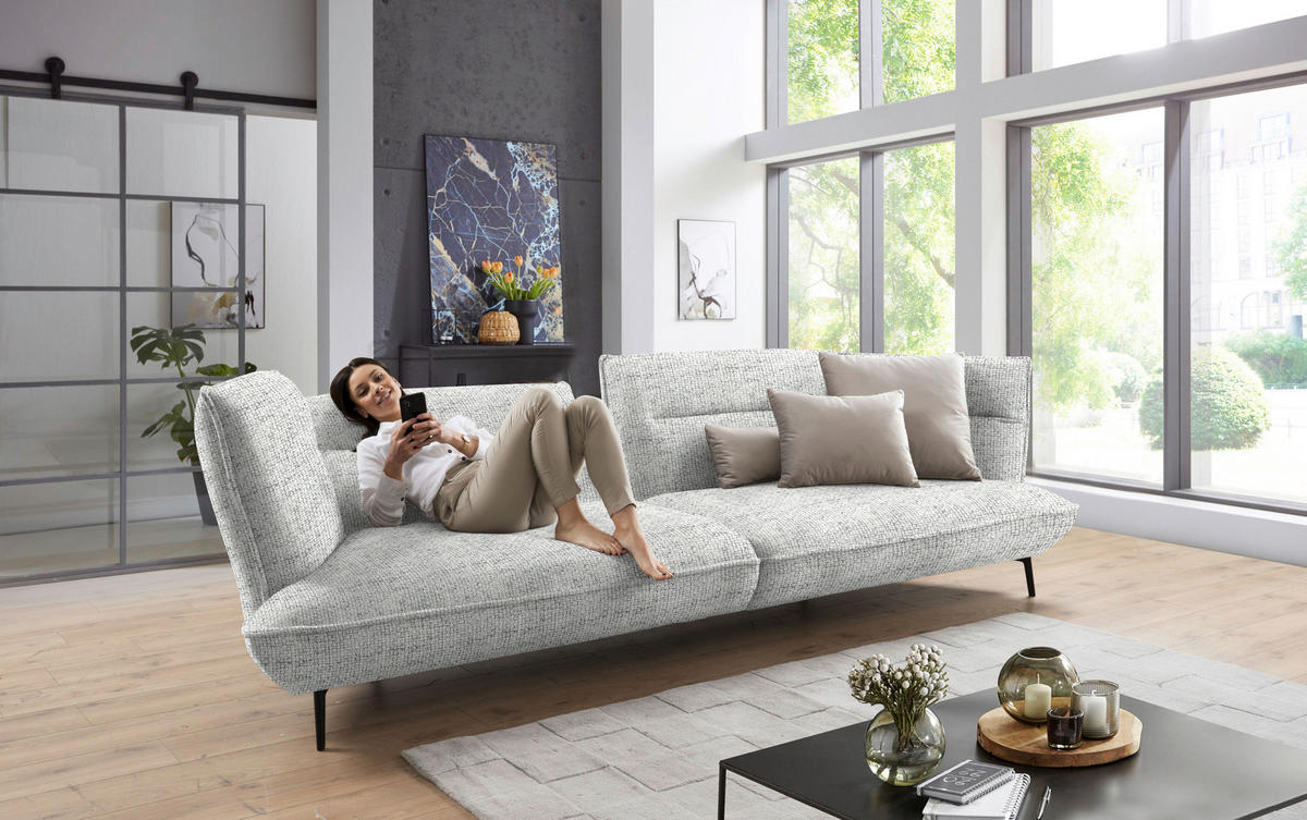 MEGASOFA in Flachgewebe Hellgrau  - Hellgrau/Schwarz, Design, Holzwerkstoff/Textil (339/92/99cm) - Moderano