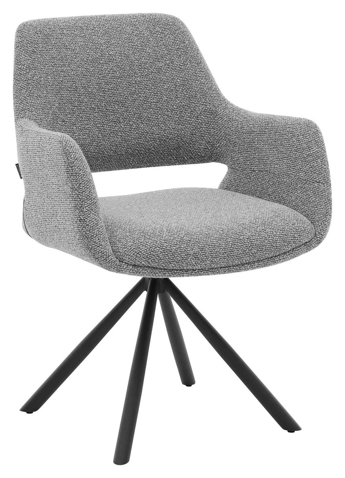 ARMLEHNSTUHL  Stoffauswahl, Sitzfläche 180° drehbar, automatische Rückholfunktion Bouclé  - Schwarz/Grau, Design, Textil/Metall (62/83/62cm) - Musterring