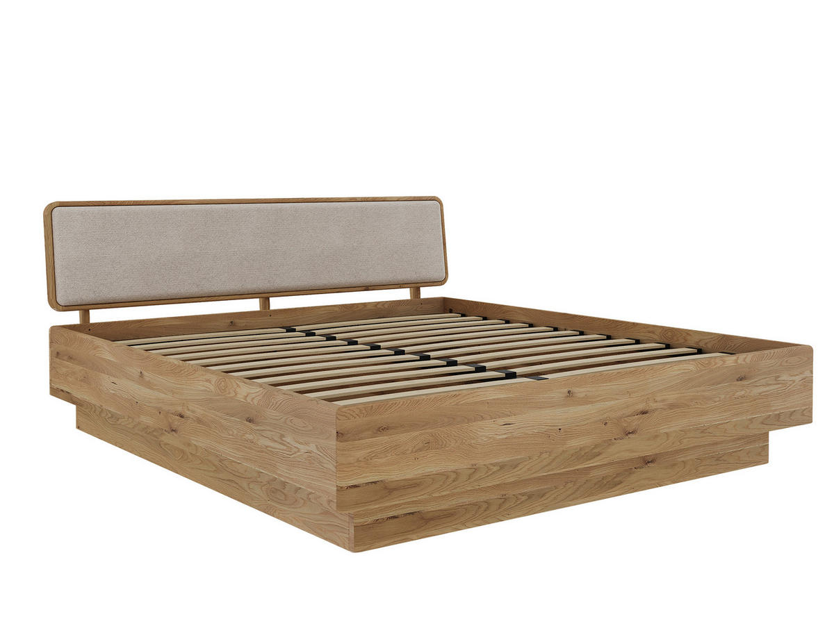 BETT in Creme, Wildeiche  - Wildeiche/Eichefarben, MODERN, Holz/Textil (180/200cm) - MID.YOU