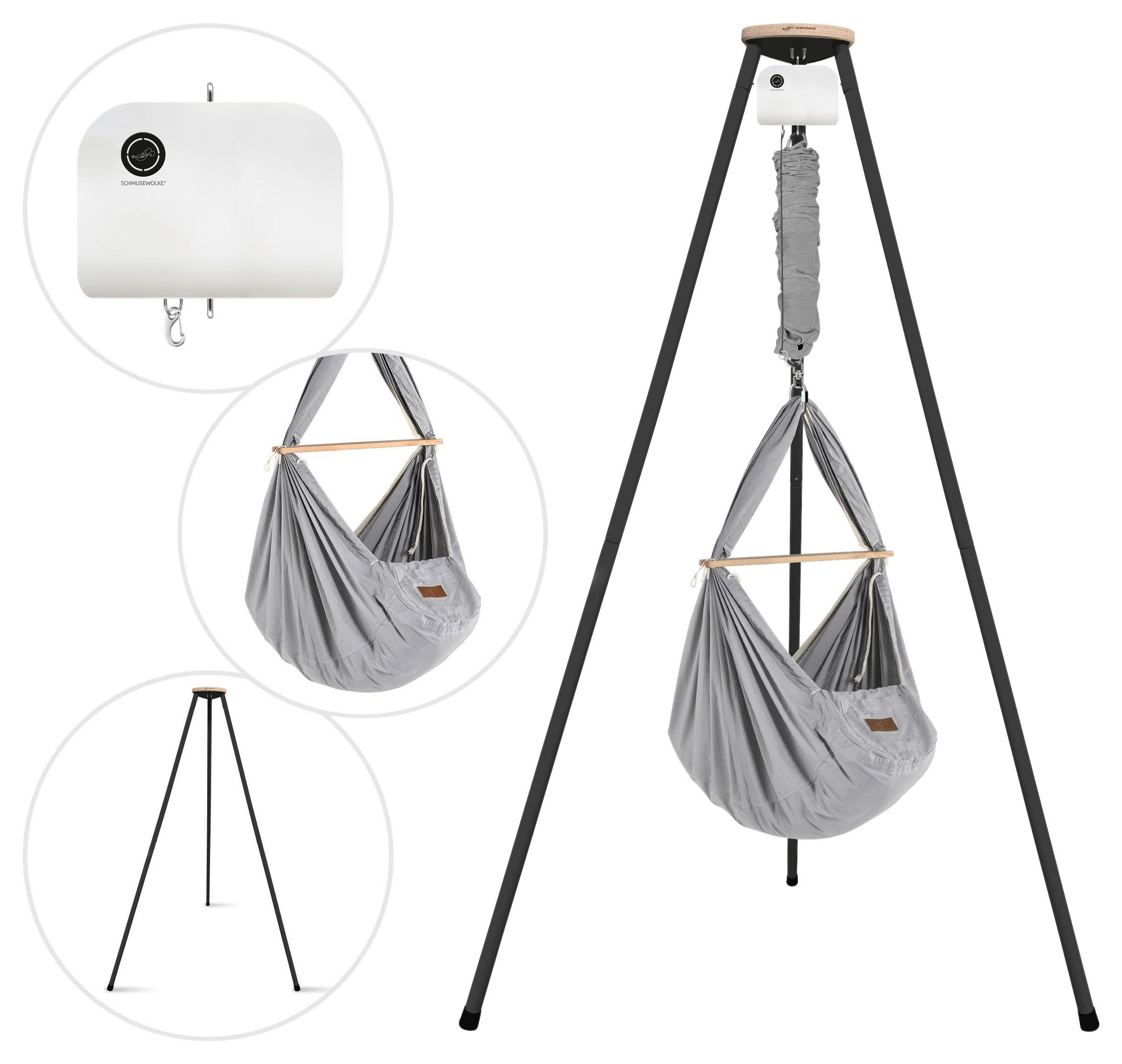 FEDERWIEGE Set inkl. Tipi-Gestell und Motor  Grau, Anthrazit  - Anthrazit/Grau, Basics, Kunststoff/Textil (135/194/135cm) - SCHMUSEWOLKE