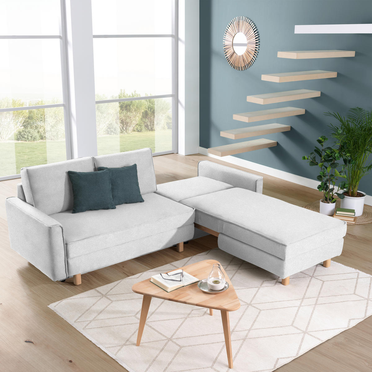 ECKSOFA in Chenille Hellgrau  237/170 cm  - Eichefarben/Hellgrau, KONVENTIONELL, Holz/Textil (237/170cm) - Sedda