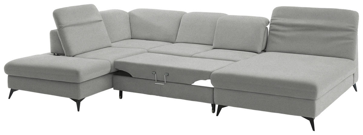 WOHNLANDSCHAFT Chenille Greige  - Greige/Schwarz, Design, Textil/Metall (255/369/198cm) - Beldomo Style