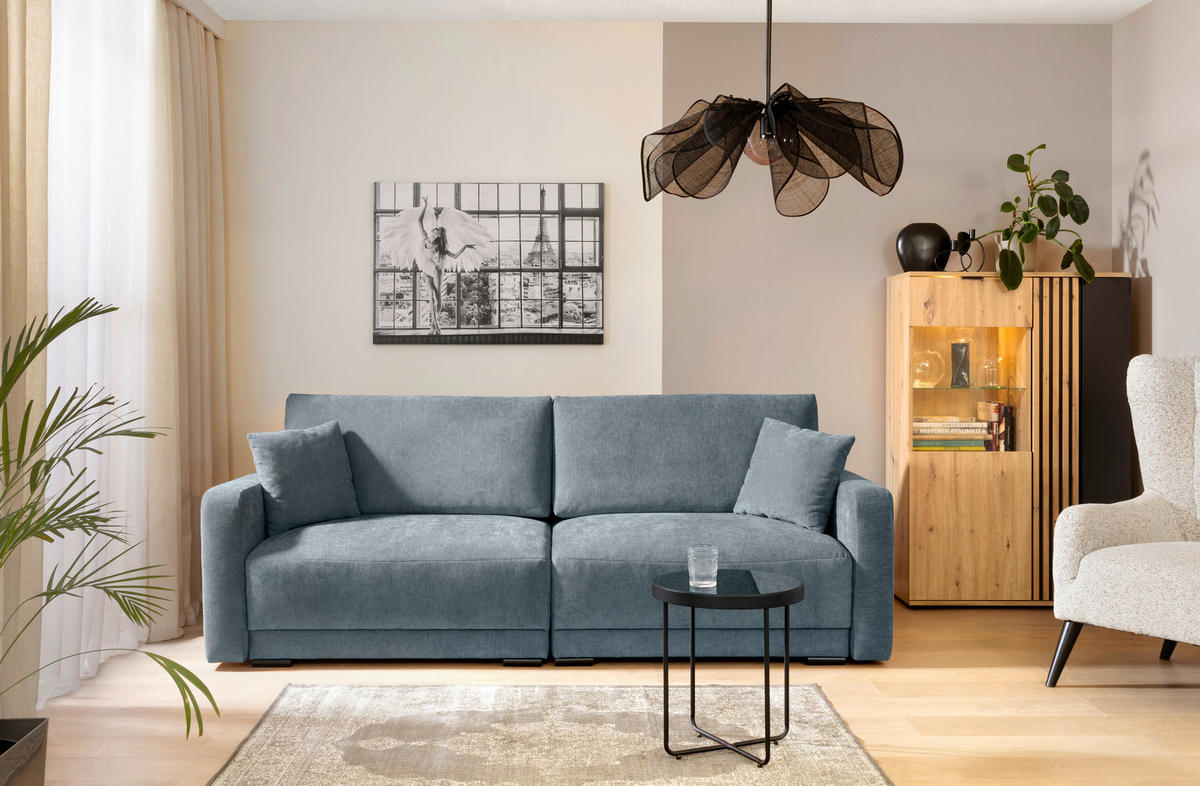 2-SITZER-SOFA in Chenille Blau  - Blau/Schwarz, Konventionell, Kunststoff/Textil (233/90/110cm) - MID.YOU