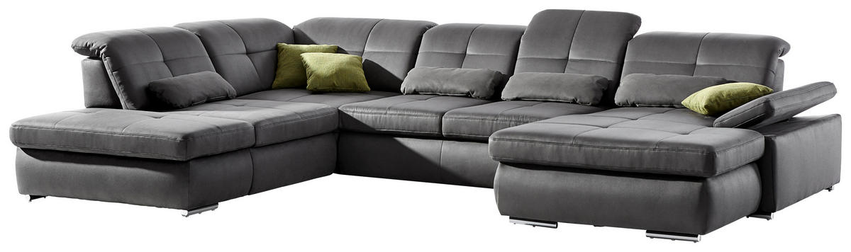 WOHNLANDSCHAFT Grau Mikrofaser  - Chromfarben/Grau, Design, Textil/Metall (260/371/195cm) - Beldomo Style
