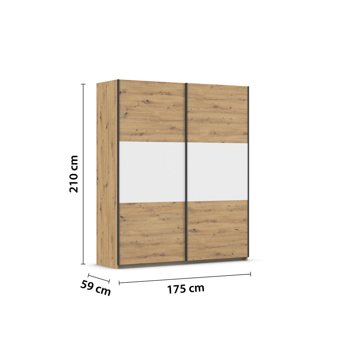 GARDEROB MED SKJUTDÖRRAR 175/210/59 cm 2-dörrar - vit/aluminiumfärg, Modern, metall/trämaterial (175/210/59cm) - Rauch Möbel