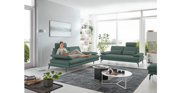 2,5-SITZER  in Echtleder Opal   - Opal/Schwarz, Design, Leder/Metall (196/86/104cm) - Dieter Knoll