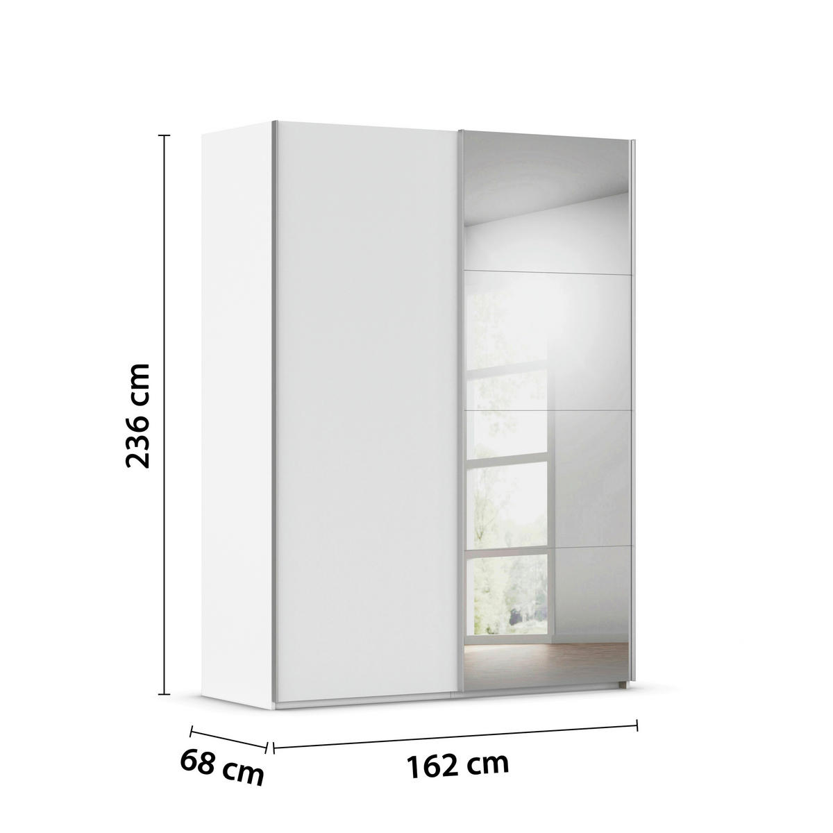 SCHWEBETÜRENSCHRANK 162/236/68 cm 2-türig Weiß, Weiß Hochglanz  - Weiß Hochglanz/Alufarben, Basics, Glas/Holzwerkstoff (162/236/68cm) - Novel