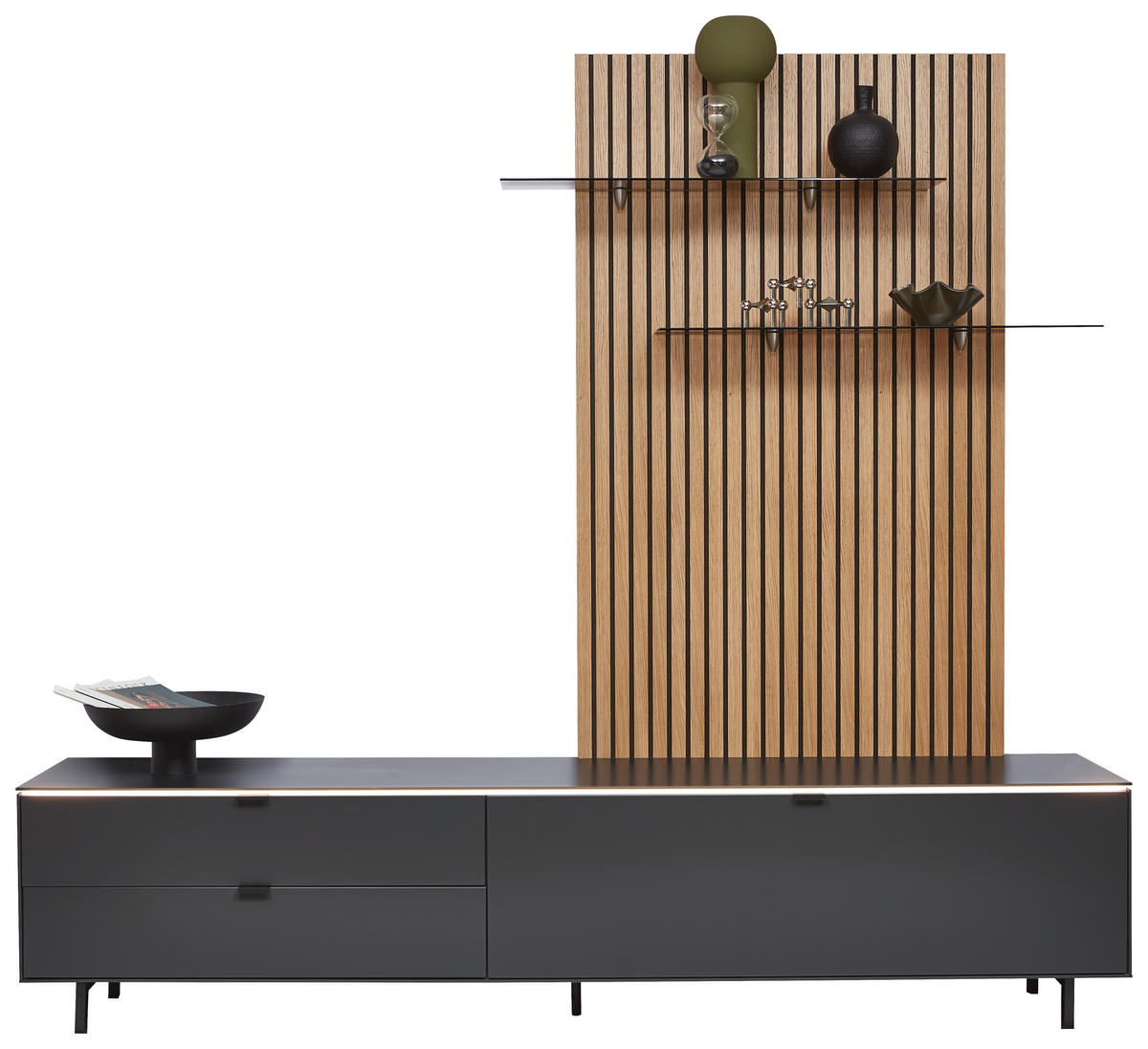 WOHNWAND  in Anthrazit, Naturfarben, Eichefarben 216/198,3/46 cm  - Eichefarben/Anthrazit, Design, Glas/Holz (216/198,3/46cm) - Dieter Knoll