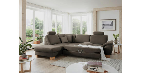 ECKSOFA in Mikrofaser Graubraun  - Wildeiche/Graubraun, KONVENTIONELL, Holz/Textil (236/286cm) - Voleo