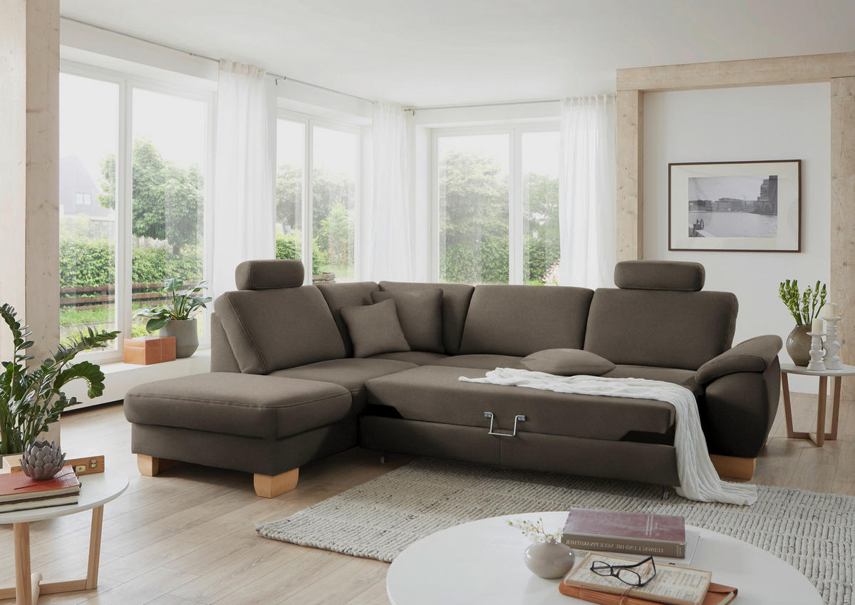 ECKSOFA in Mikrofaser Graubraun  - Wildeiche/Graubraun, Konventionell, Holz/Textil (236/286cm) - Voleo