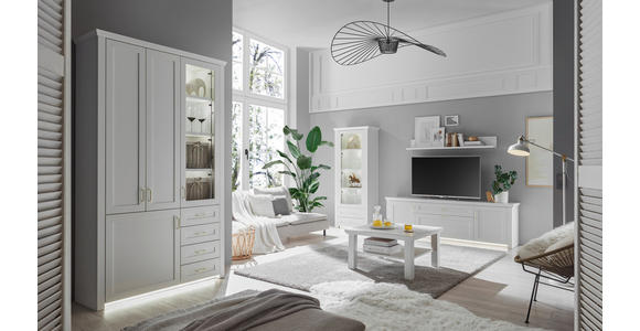 VITRINENKOMBINATION Weiß  131/220/43 cm  - Messingfarben/Weiß, LIFESTYLE, Glas/Holzwerkstoff (131/220/43cm) - Landscape