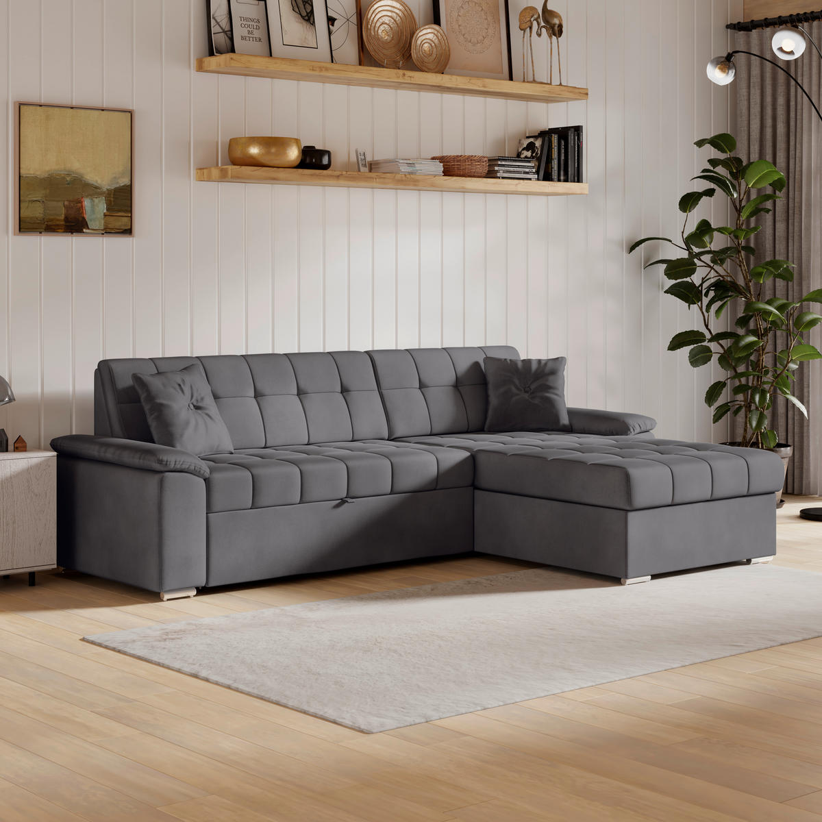 ECKSOFA Grau Zierkissen  - Grau, Trend, Textil (257/167cm) - Livetastic