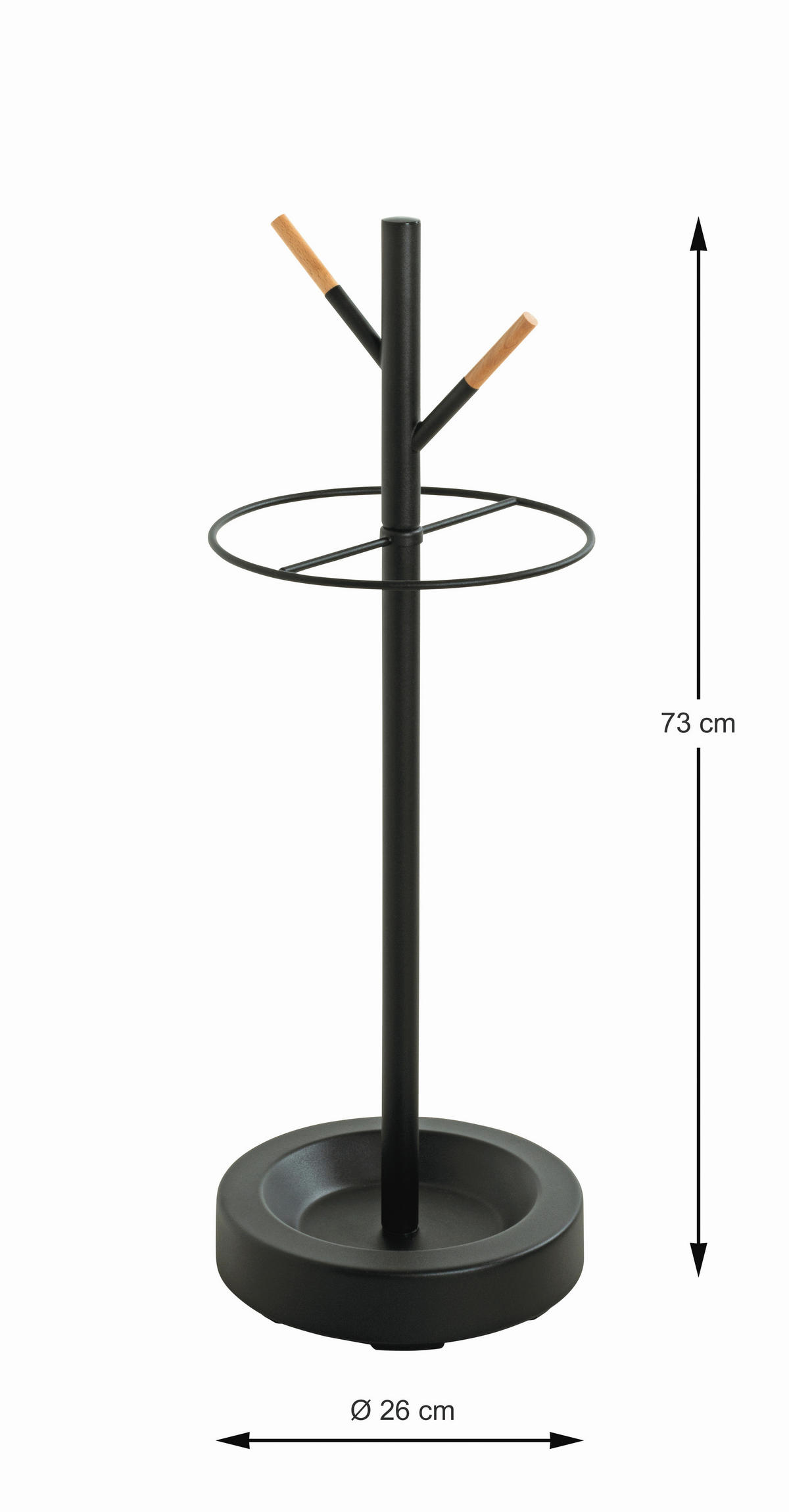 STOJAN NA DEŠTNÍKY, černá, barvy buku - černá/barvy buku, Konvenční, kov/dřevo (26/73/26cm)