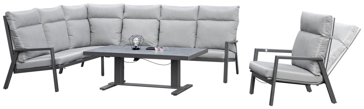 LOUNGE MIZA  - antracit/svetlo siva, Design, kovina/steklo (141/80/50-70cm) - Amatio