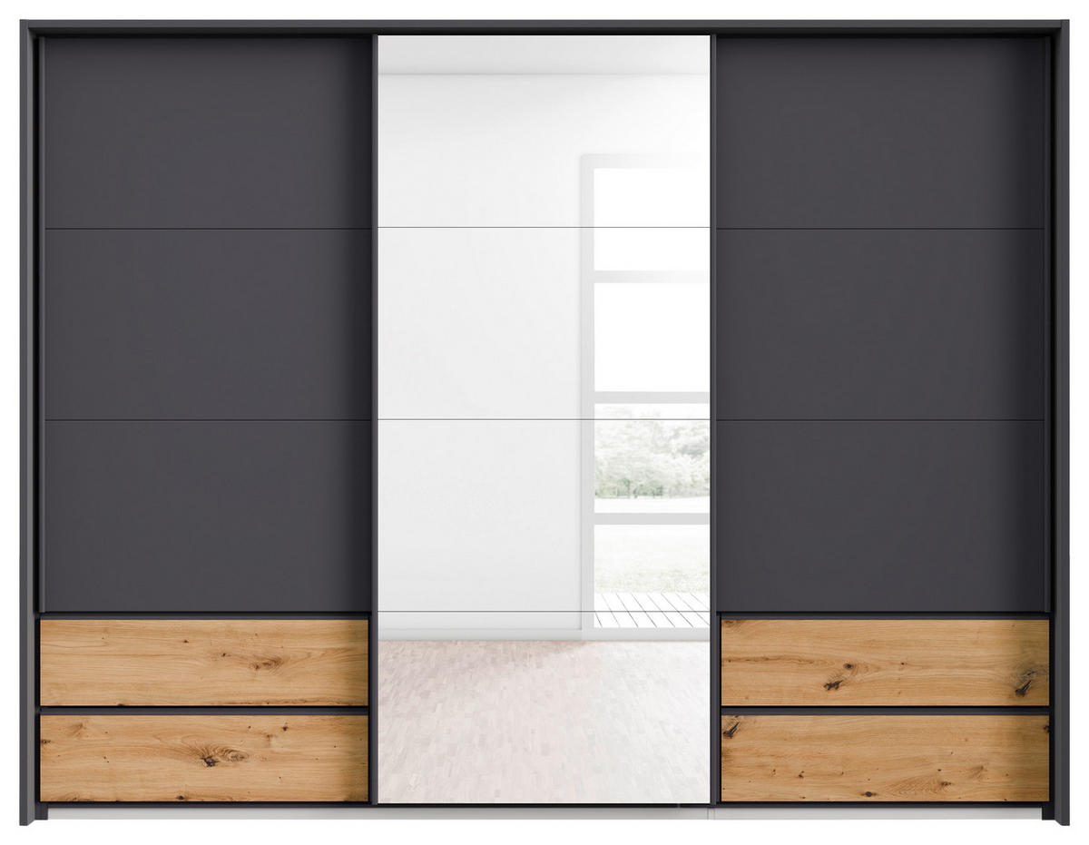 SCHWEBETÜRENSCHRANK 271/210/62 cm 3-türig Grau, Eiche Artisan  - Eiche Artisan/Grau, MODERN, Holzwerkstoff/Kunststoff (271/210/62cm)