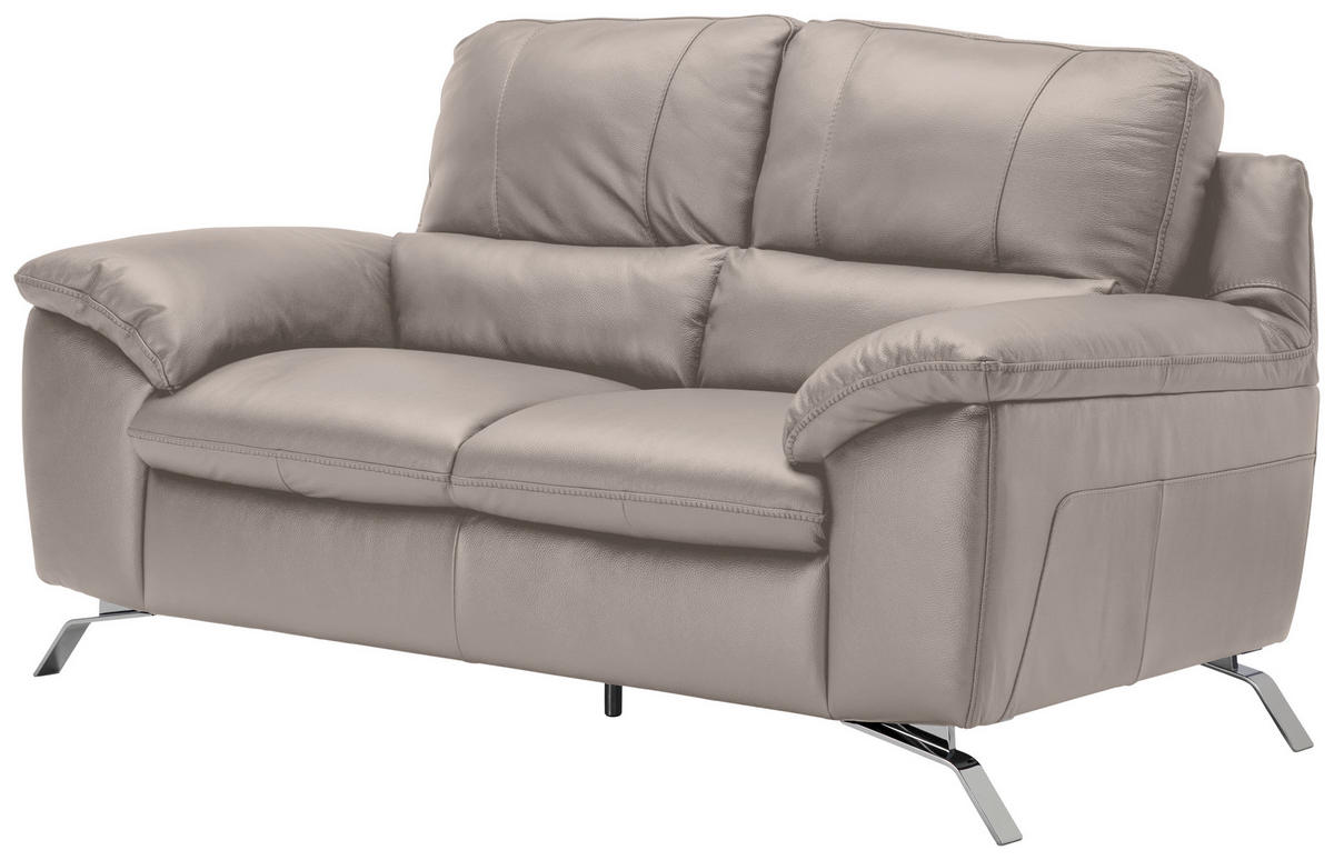 2,5-SITZER in Kombination Echtleder/Lederlook Grau  - Silberfarben/Grau, Design, Leder/Metall (211/97/95cm) - Livetastic