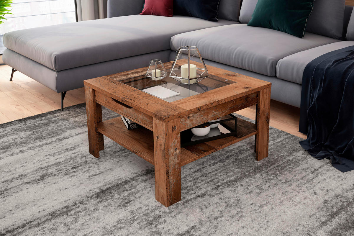 COUCHTISCH quadratisch Alteiche  - Alteiche, Design, Glas/Holzwerkstoff (67/43/67cm) - MID.YOU