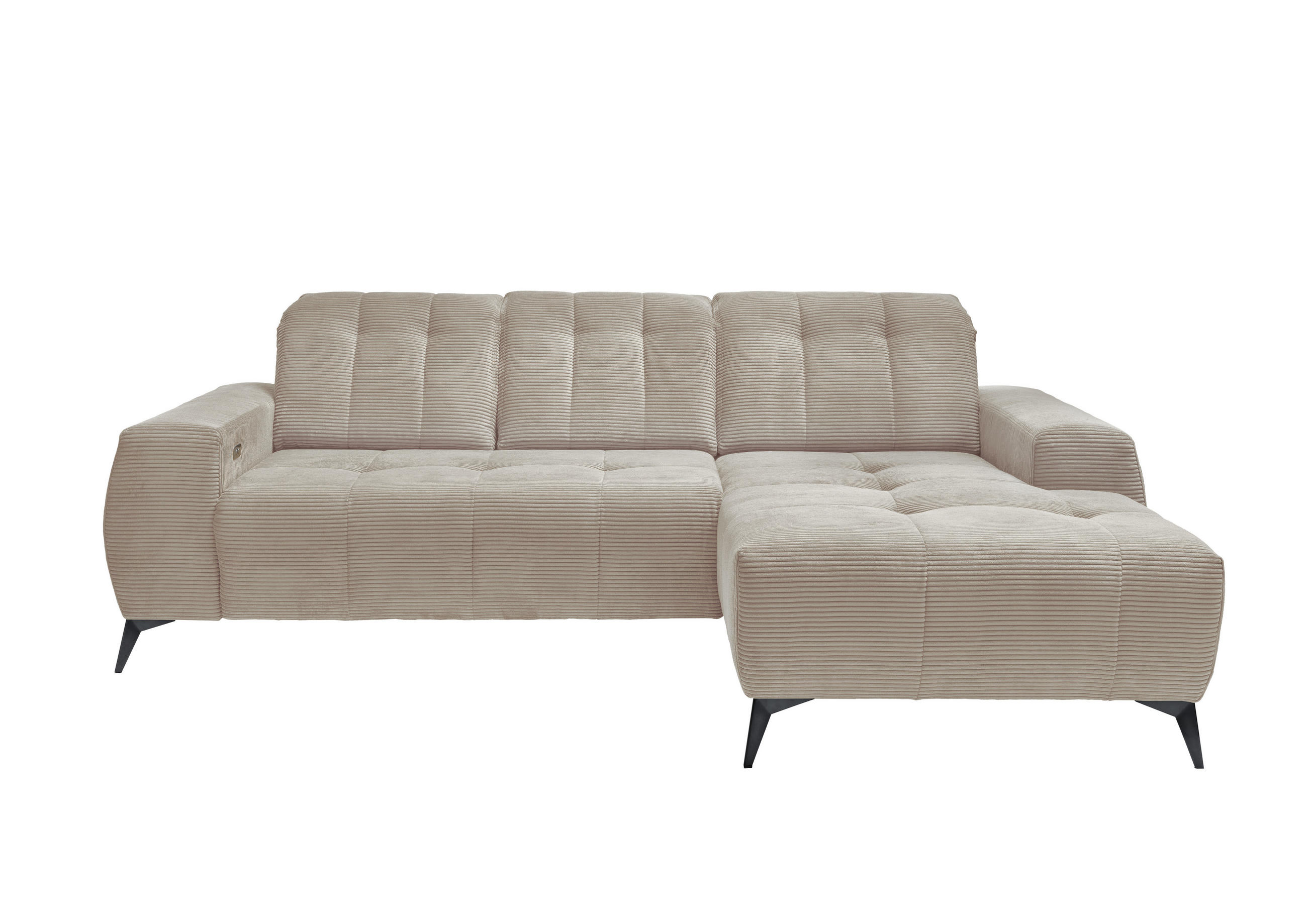 ECKSOFA Beige Cord  - Beige/Schwarz, MODERN, Textil/Metall (258/180cm) - Livetastic