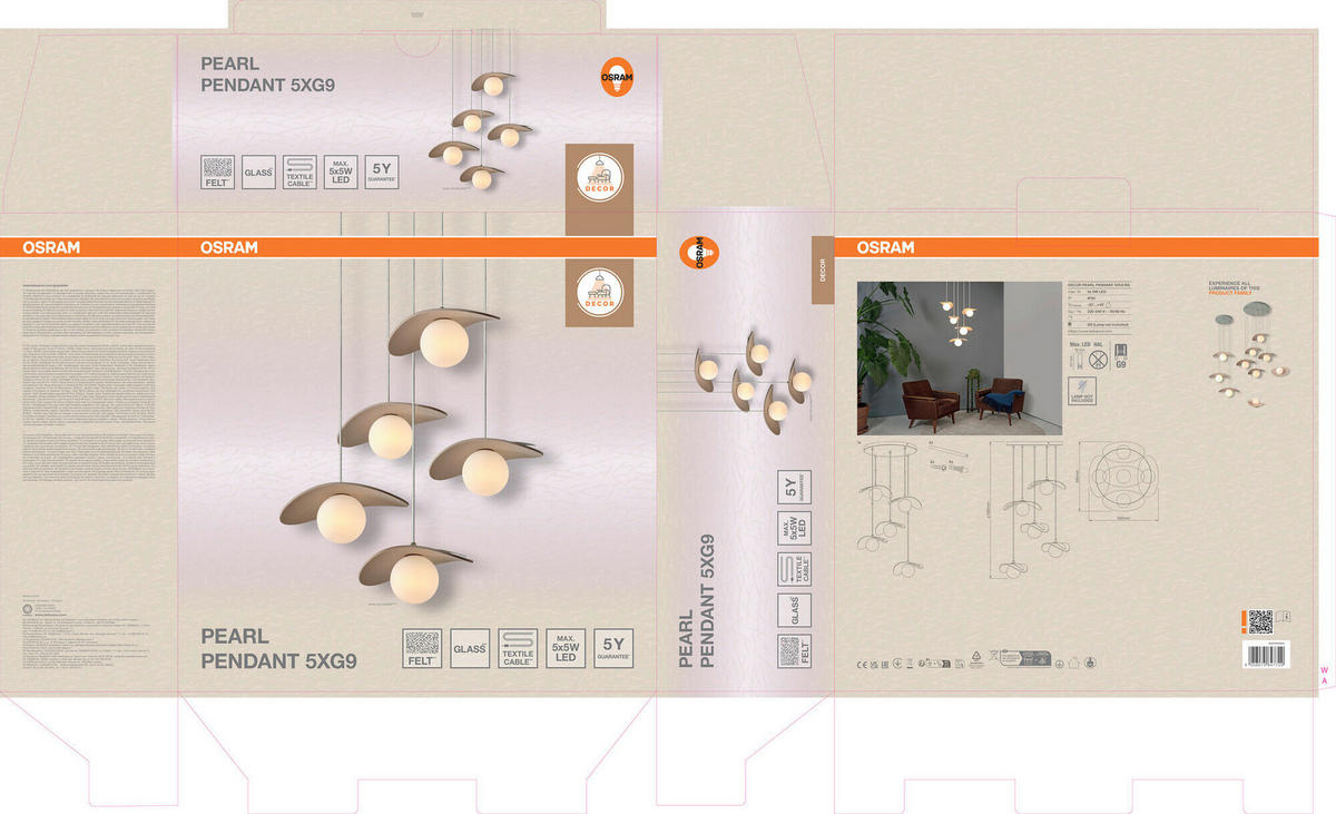 HÄNGELEUCHTE 50/50/150 cm  - Beige, Design, Glas/Textil (50/50/150cm) - Osram