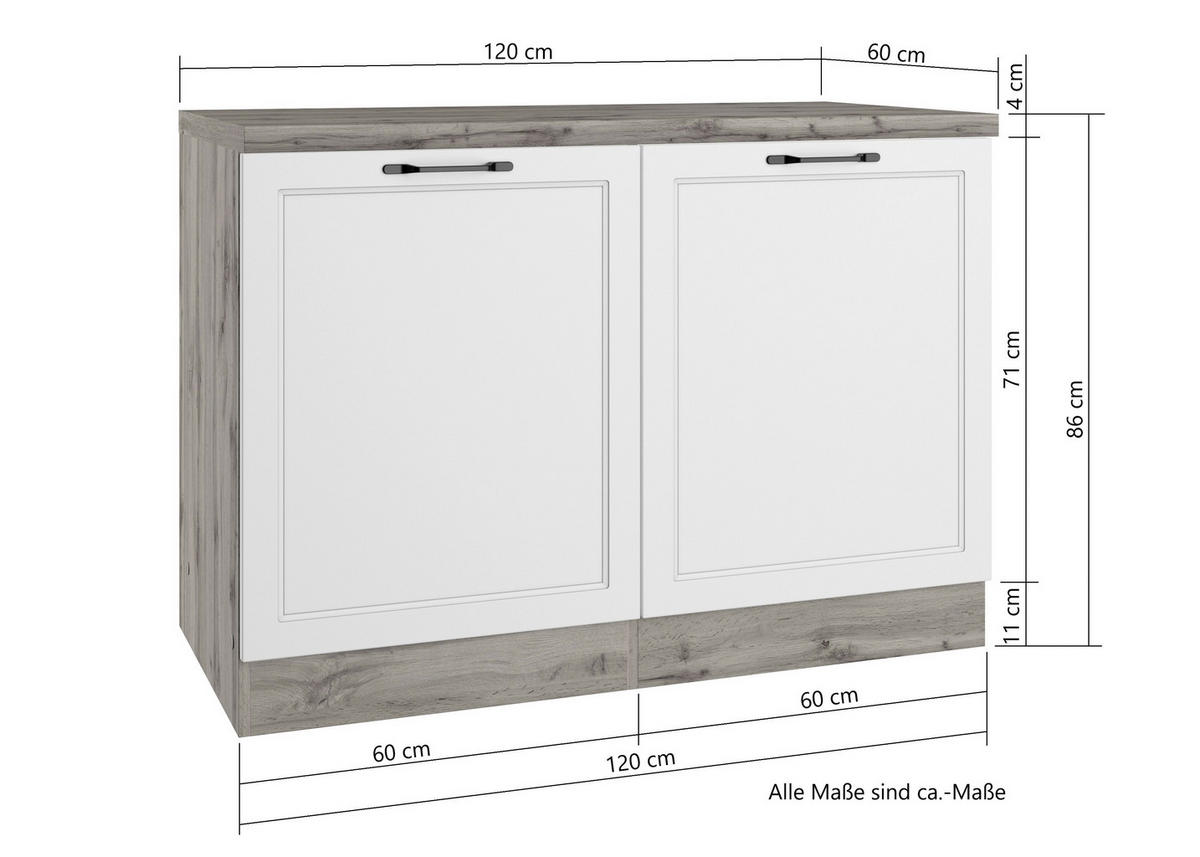 SPÜLENUNTERSCHRANK 120/86/60 cm  in Weiß, Eiche Wotan  - Eiche Wotan/Schwarz, LIFESTYLE, Holzwerkstoff/Metall (120/86/60cm) - Held