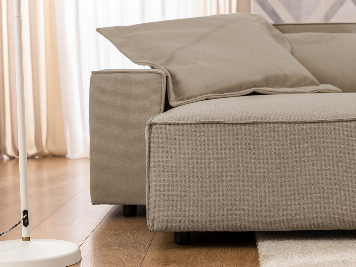 ECKSOFA Curduroy in Webstoff Hellbraun Rückenkissen  251/142 cm  - Hellbraun/Schwarz, Design, Kunststoff/Textil (251/142cm) - P & B