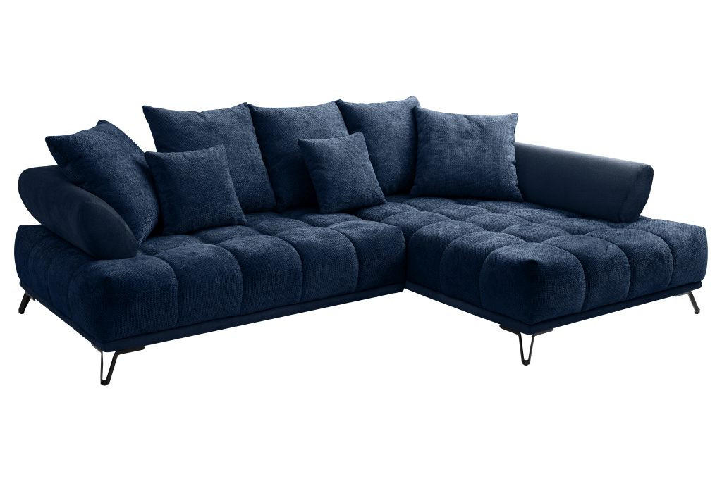 ECKSOFA in Chenille Dunkelblau  262/184 cm  - Schwarz/Dunkelblau, MODERN, Textil/Metall (262/184cm) - MID.YOU
