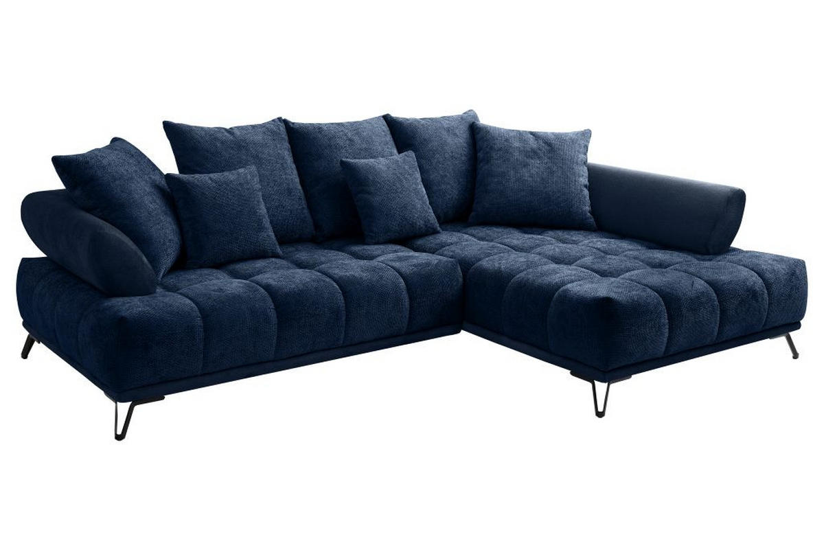 ECKSOFA in Chenille Dunkelblau  - Schwarz/Dunkelblau, Modern, Textil/Metall (262/184cm) - MID.YOU