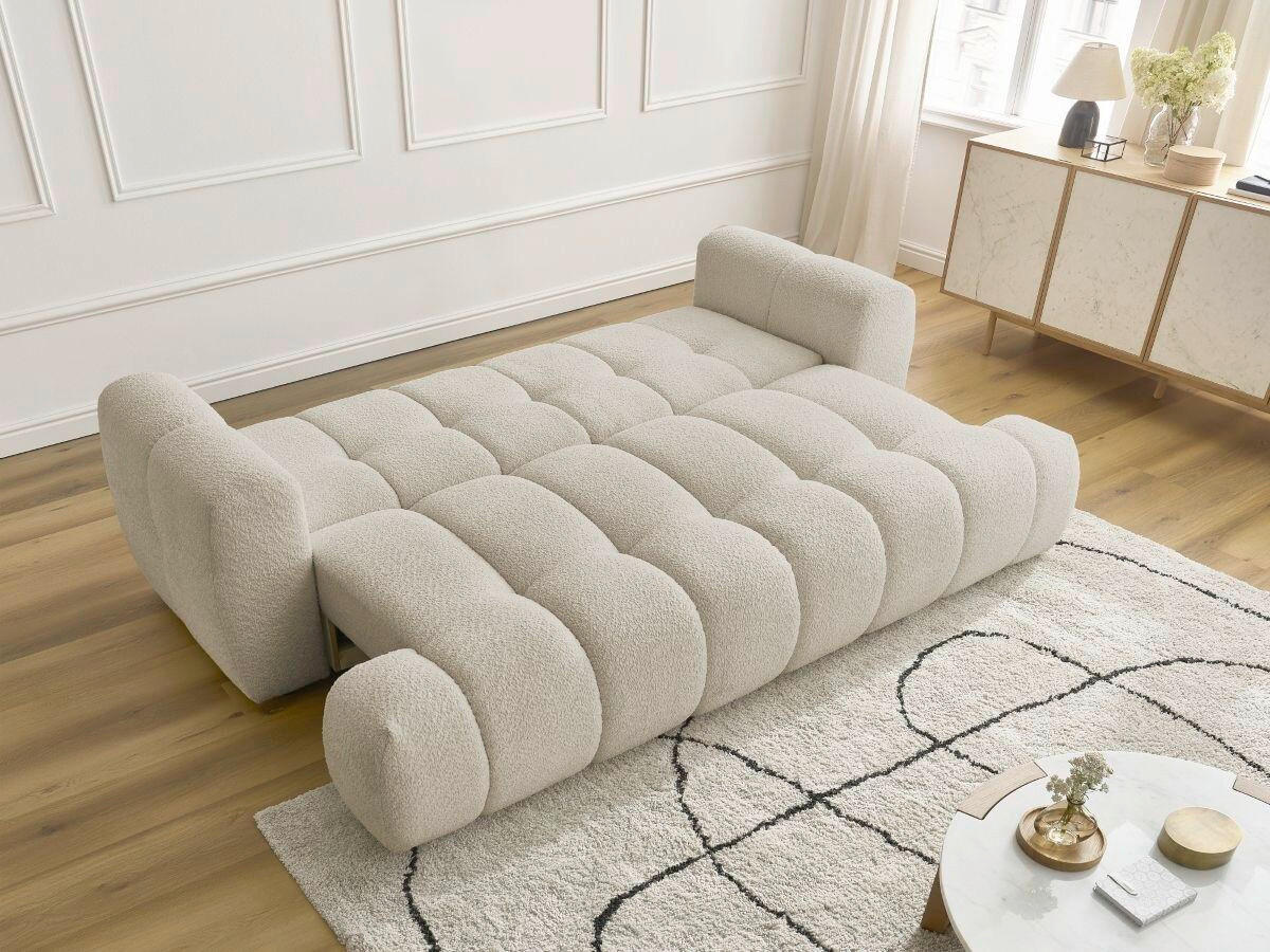 SCHLAFSOFA FUJI Bouclé Beige  inkl.  - Beige/Schwarz, MODERN, Kunststoff/Textil (251/113/88cm)