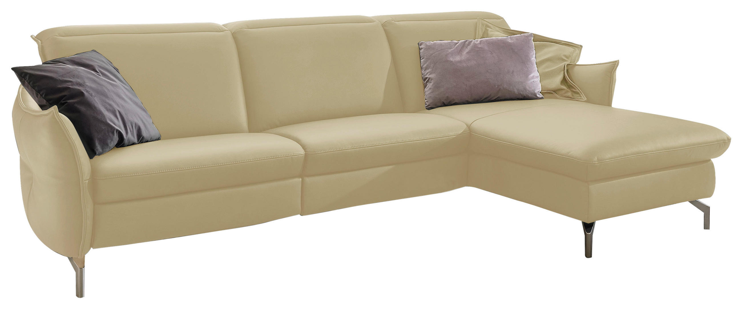 HÖRNSOFFA i äkta läder creme - creme/nickelfärgad, Modern, metall/läder (263/179cm) - Livetastic