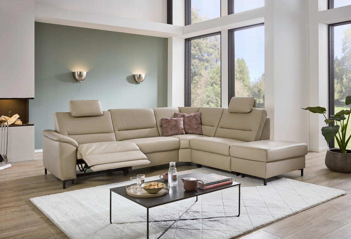 ECKSOFA in Echtleder Perlmutt  - Perlmutt/Schwarz, Konventionell, Leder/Metall (290/247cm) - Beldomo Premium