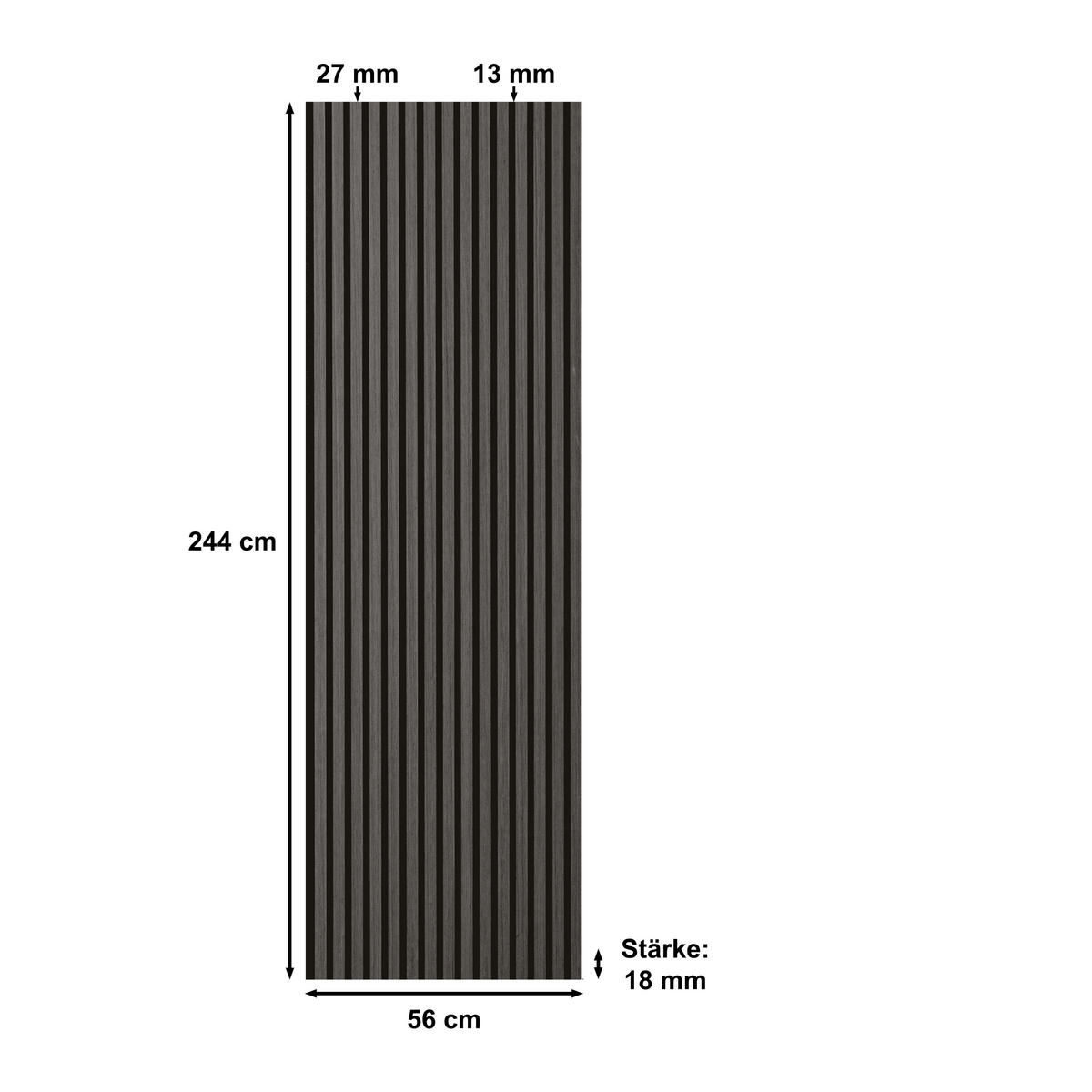AKUSTICKÝ PANEL 56/244/1.8 cm - čierna/farba duba, Basics, drevo/kompozitné drevo (56/244/1.8cm)
