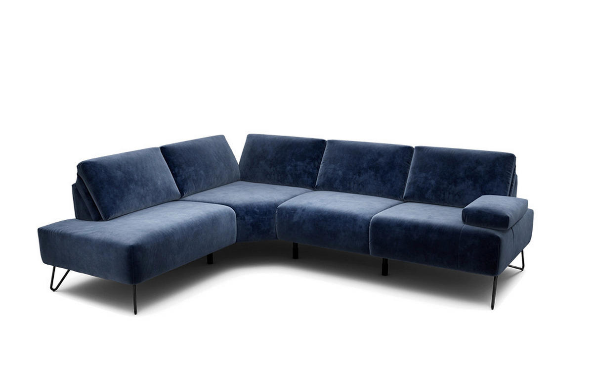 ECKSOFA Cosy Dunkelblau Samt  - Schwarz/Dunkelblau, Design, Textil/Metall (193/248-263cm) - SENSOO